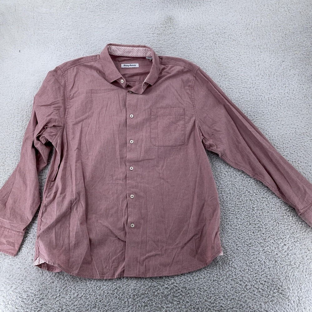 Tommy Bahama Shirt Large‎ Blush Pink Contrast Cuffs Long Sleeve Stretch Textured
